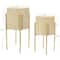 Hello Honey® Cream & Gold Boho Embossed Metal Planters with Stands Set